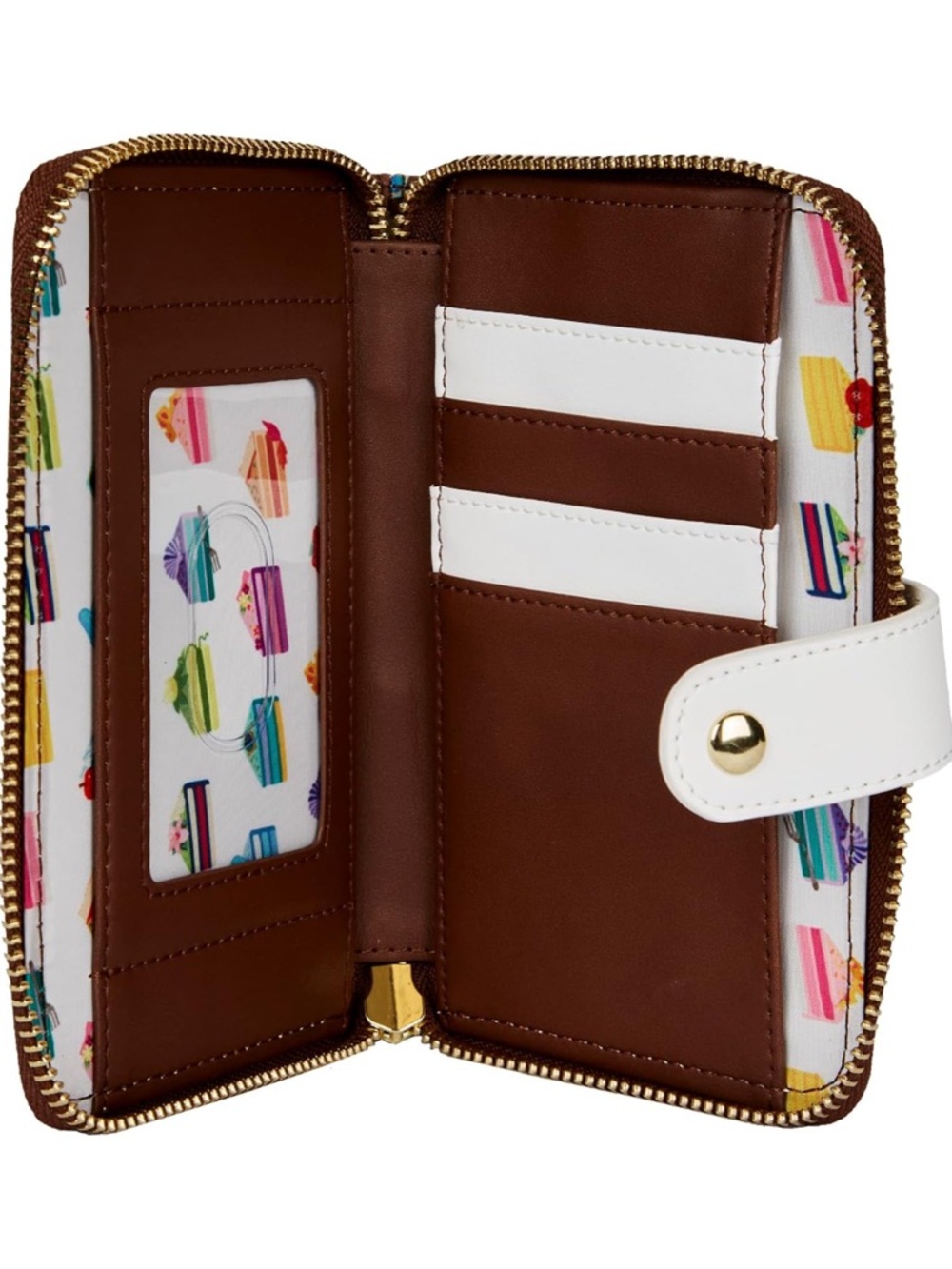 Loungefly Disney Princess Cakes Zip Around Wallet brown white NWT - Picture 3 of 9